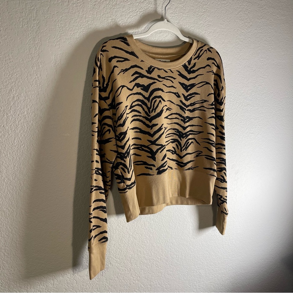 Madewell Tan and Black Women’s Autumn Meadow Tiger Stripe Cropped Sweater - Picture 4 of 6